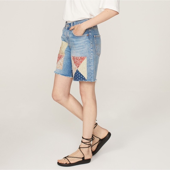 New Levi’s 501 90’s  Patchwork shorts anniversary edition light wash jean - Picture 5 of 14